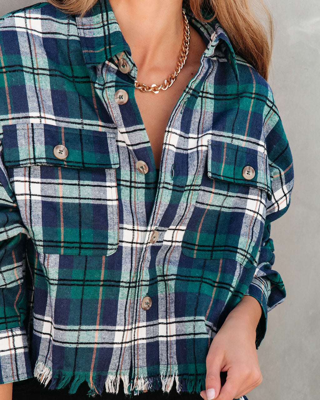 Sporadically Cool Plaid Frayed Button Down Top