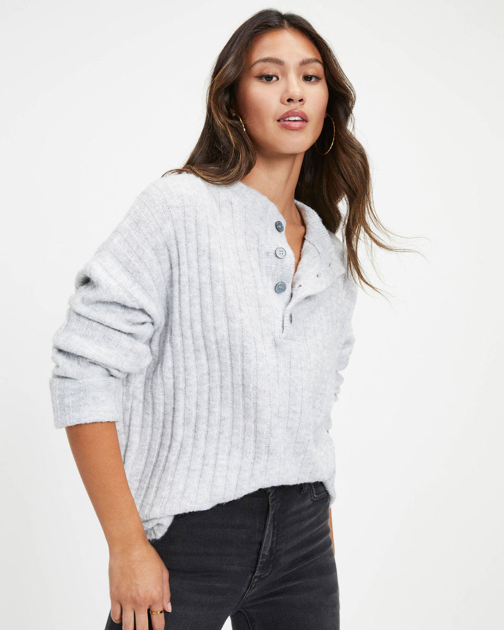 Gilbert Henley Knit Pullover Sweater - Heather Grey