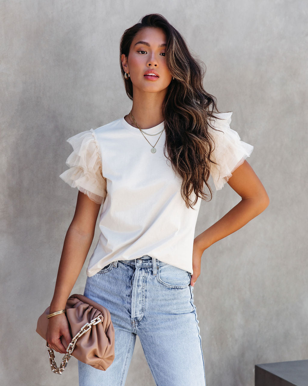 Carey Tulle Puff Sleeve Top - Ivory