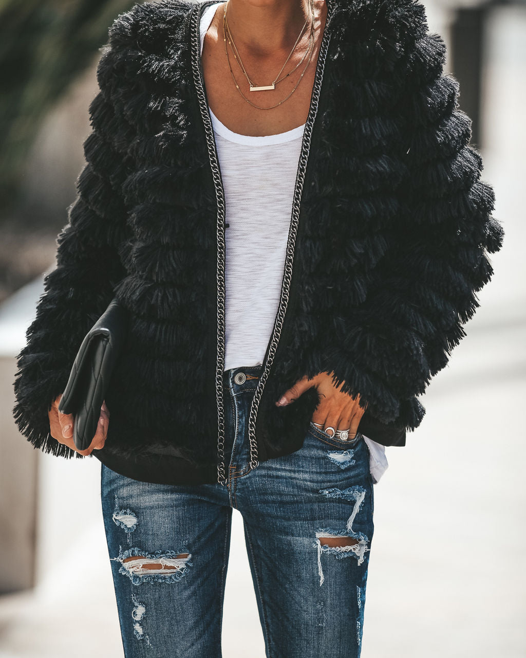 Revolution Chain Detailed Shag Jacket