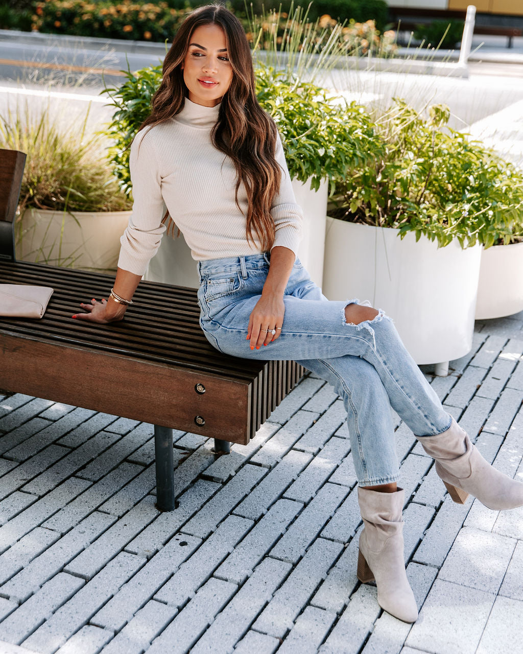 Tell Me About It Ribbed Mock Neck Long Sleeve Top - Oatmeal - FINAL SALE