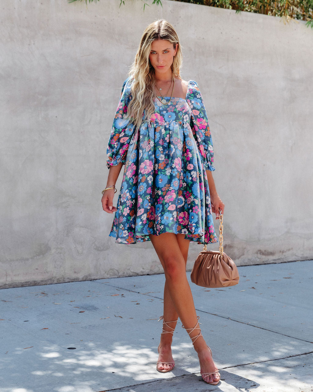 Katy Floral High Sheen Babydoll Dress