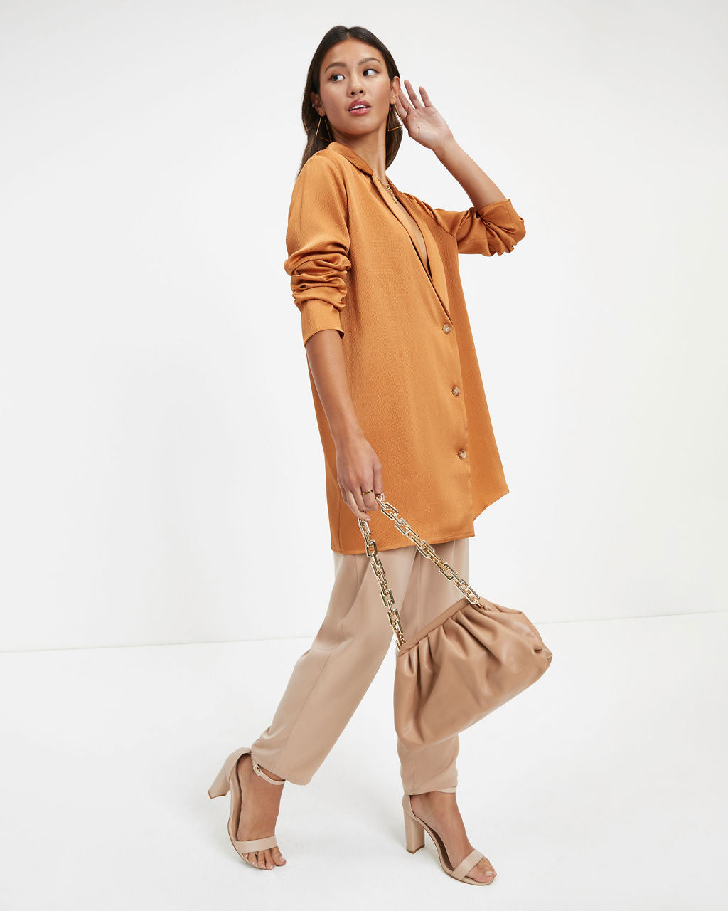 Polished Gal Satin Button Up Top - Copper