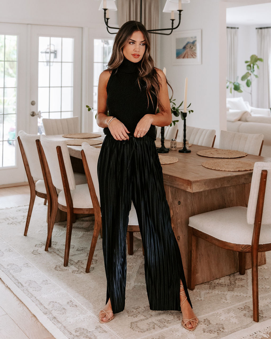 Rachel Cotton Knit Turtleneck Top - Black