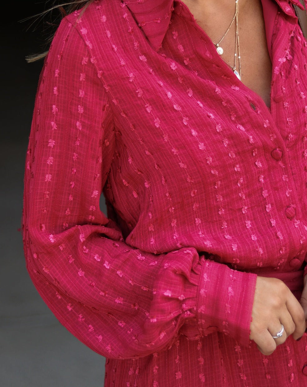 Twaine Textured Button Down Shirt Dress - Marsala