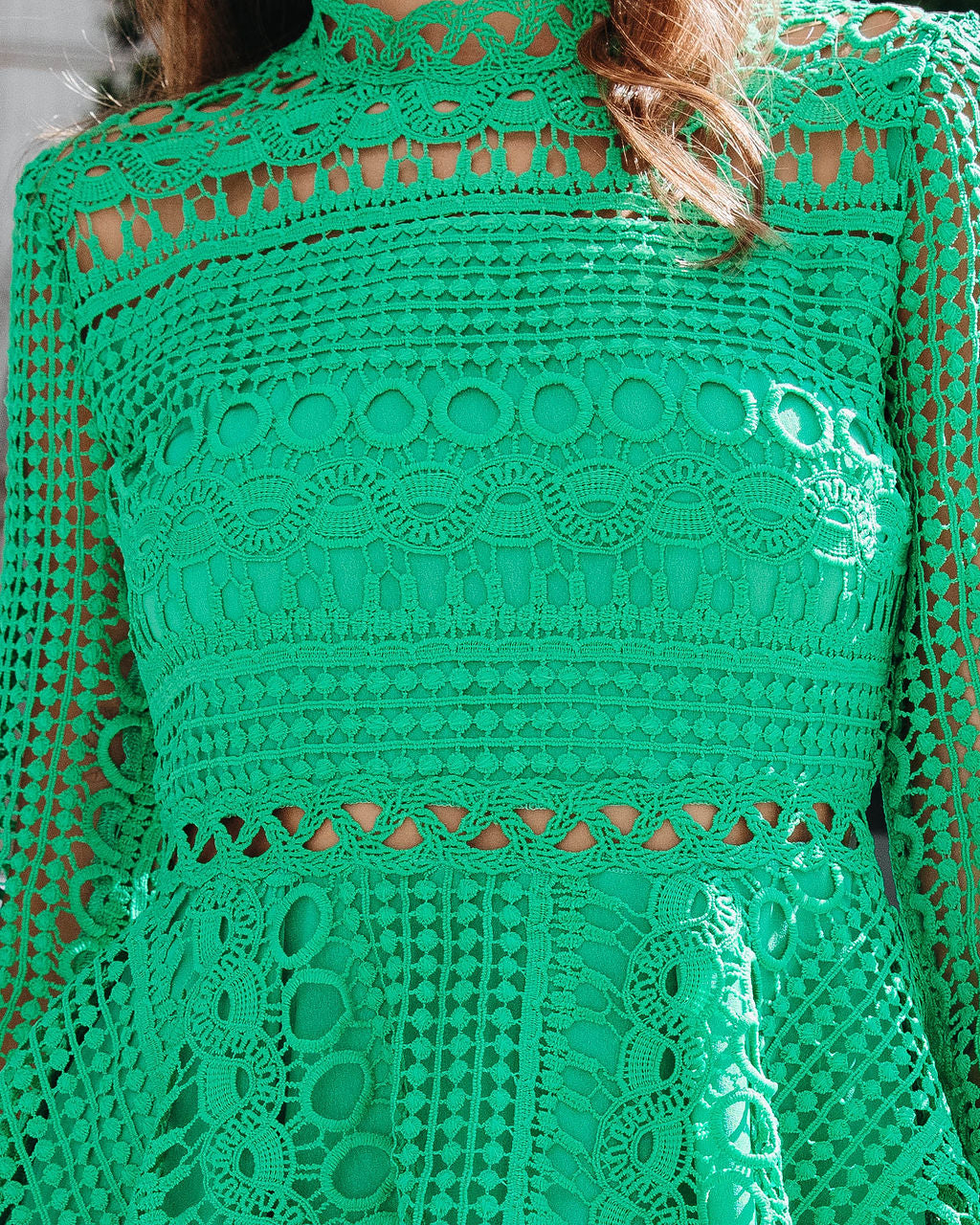 Wynter Crochet Lace Tiered Mini Dress - Emerald