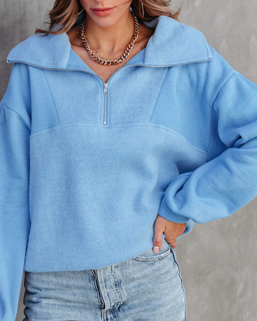 Blakely Fleece Half Zip Pullover Sweater - Blue