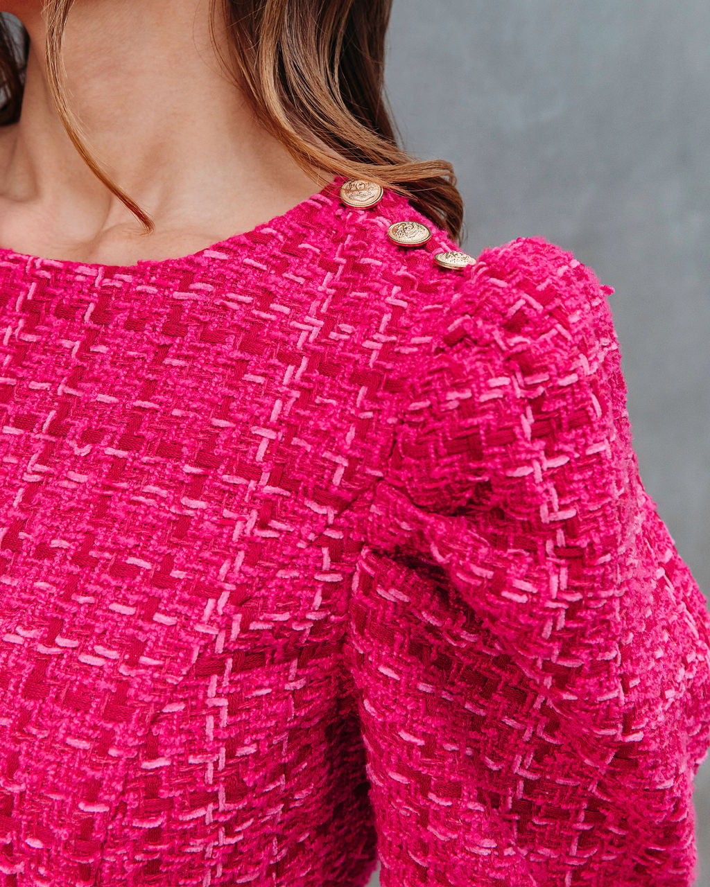 Fancy Afternoon Tea Tweed Mini Dress - Fuchsia