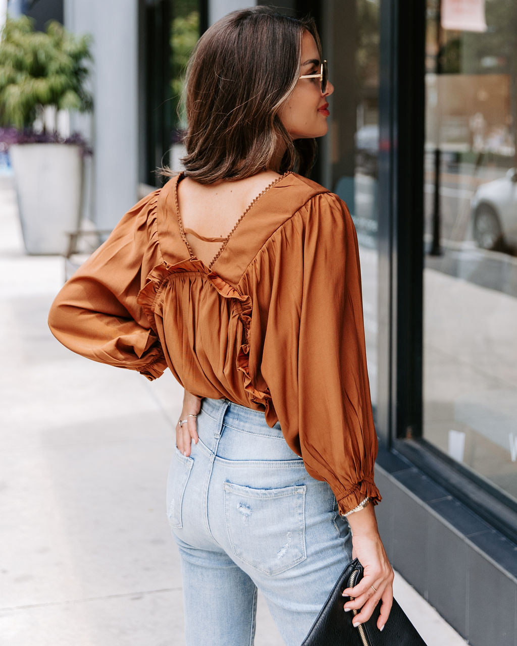 Arrow Ruffle Tassel Tie Top - Cinnamon - SALE