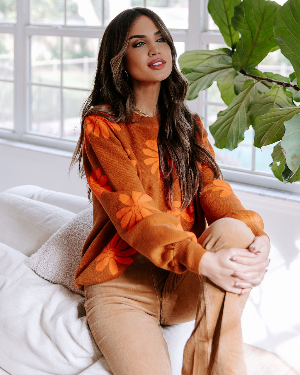 Oh Happy Daisy Pullover Sweater - Camel