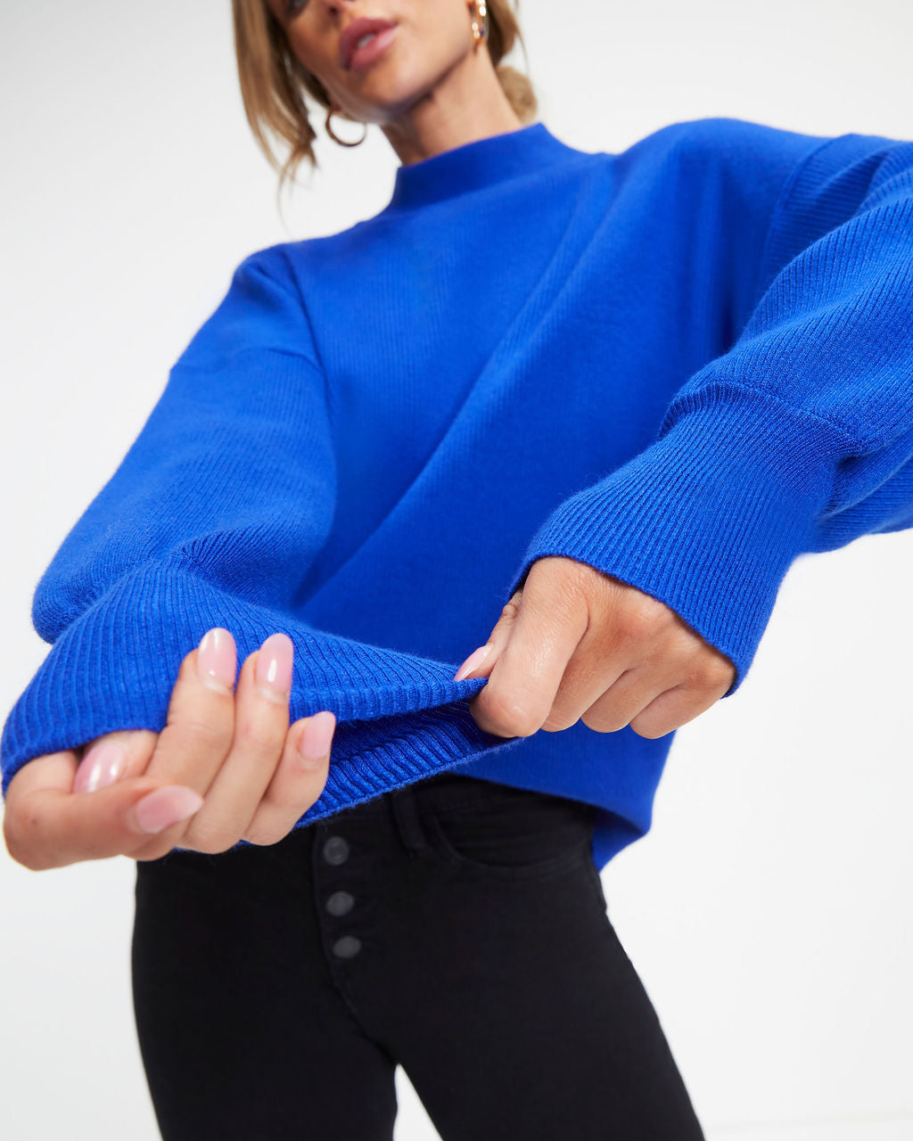 Russ Mock Neck Ribbed Sweater - Cobalt