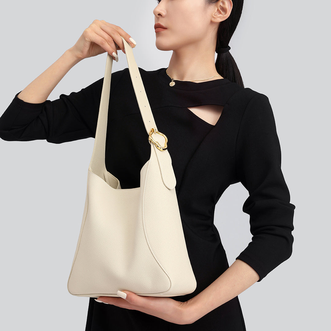 Handmade White TOGO Leather Shoulder Hobo Bag