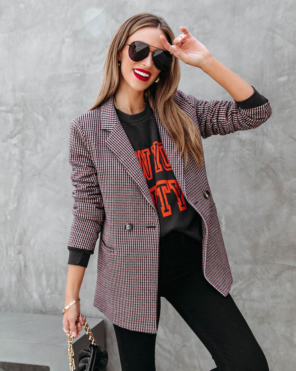 Good Catch Pocketed Checkered Blazer