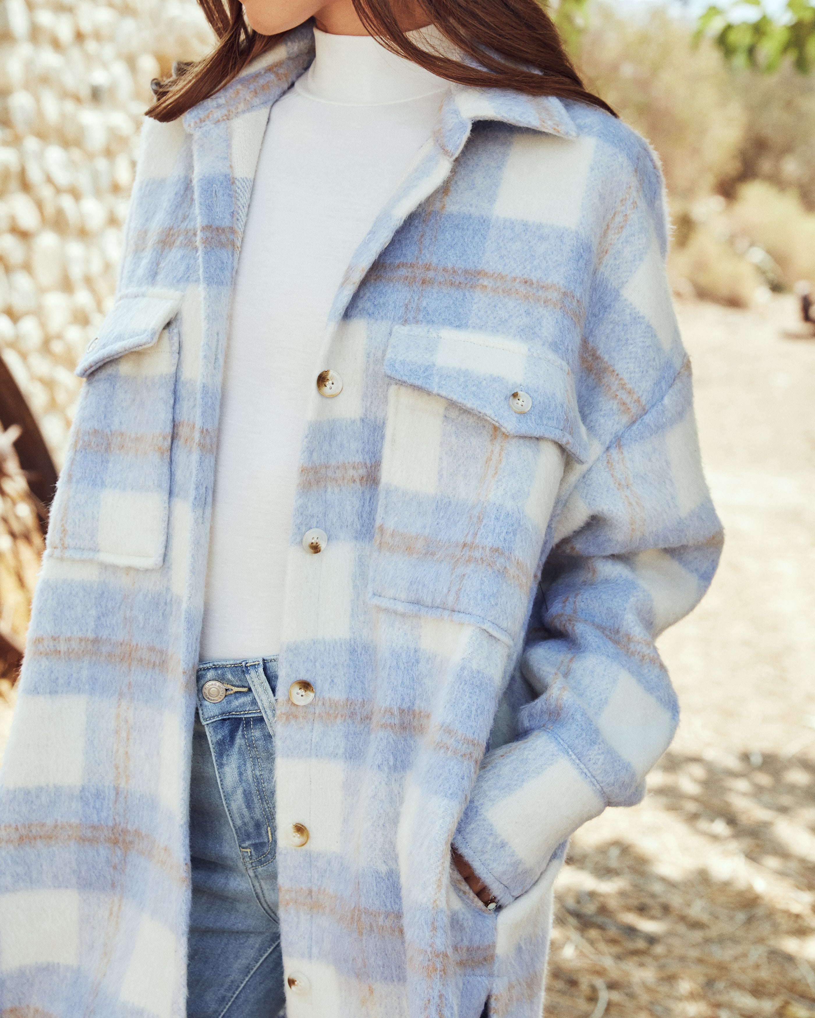 Casey Pocketed Plaid Button Down Coat