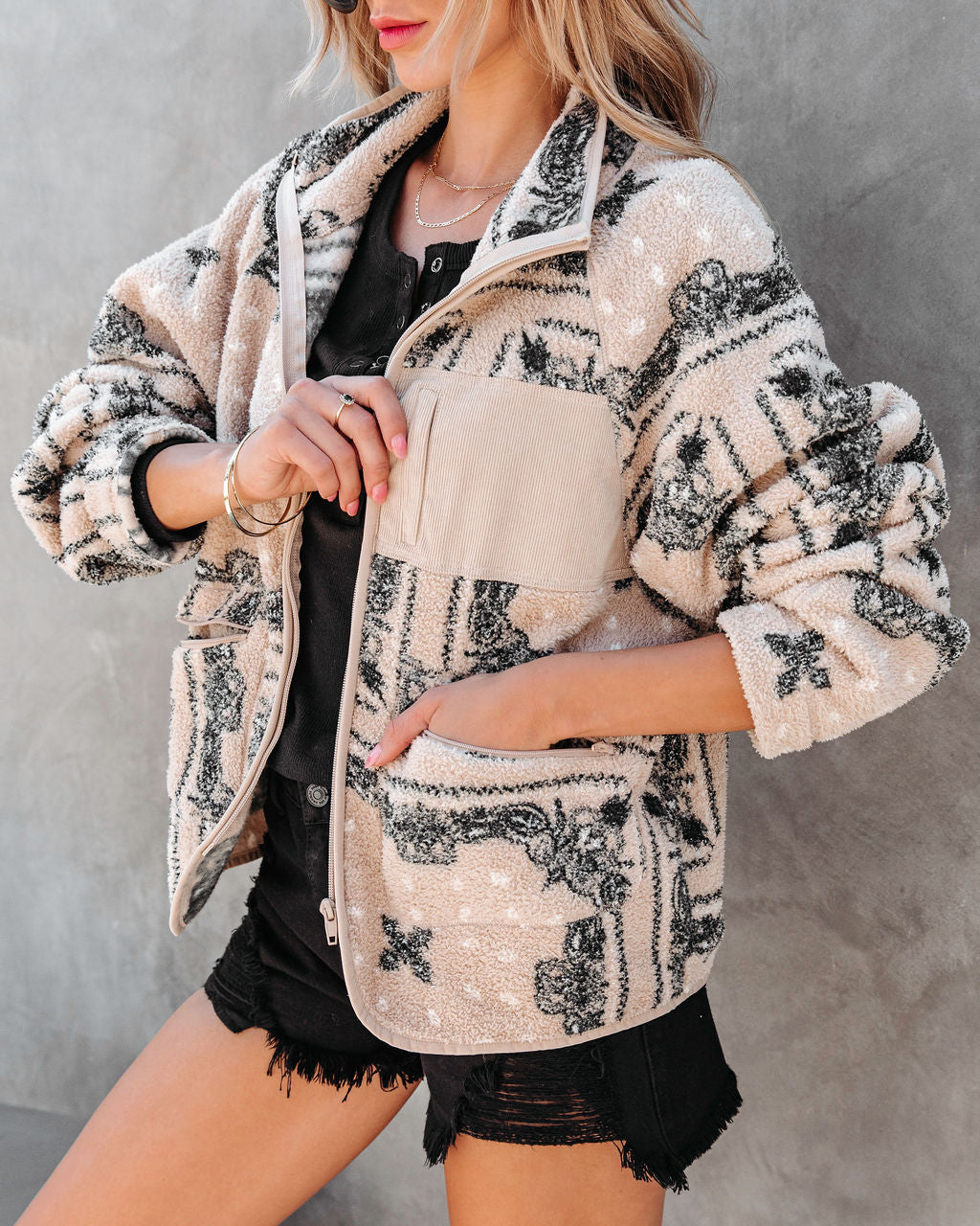 Wild Wild West Pocketed Bandana Teddy Jacket