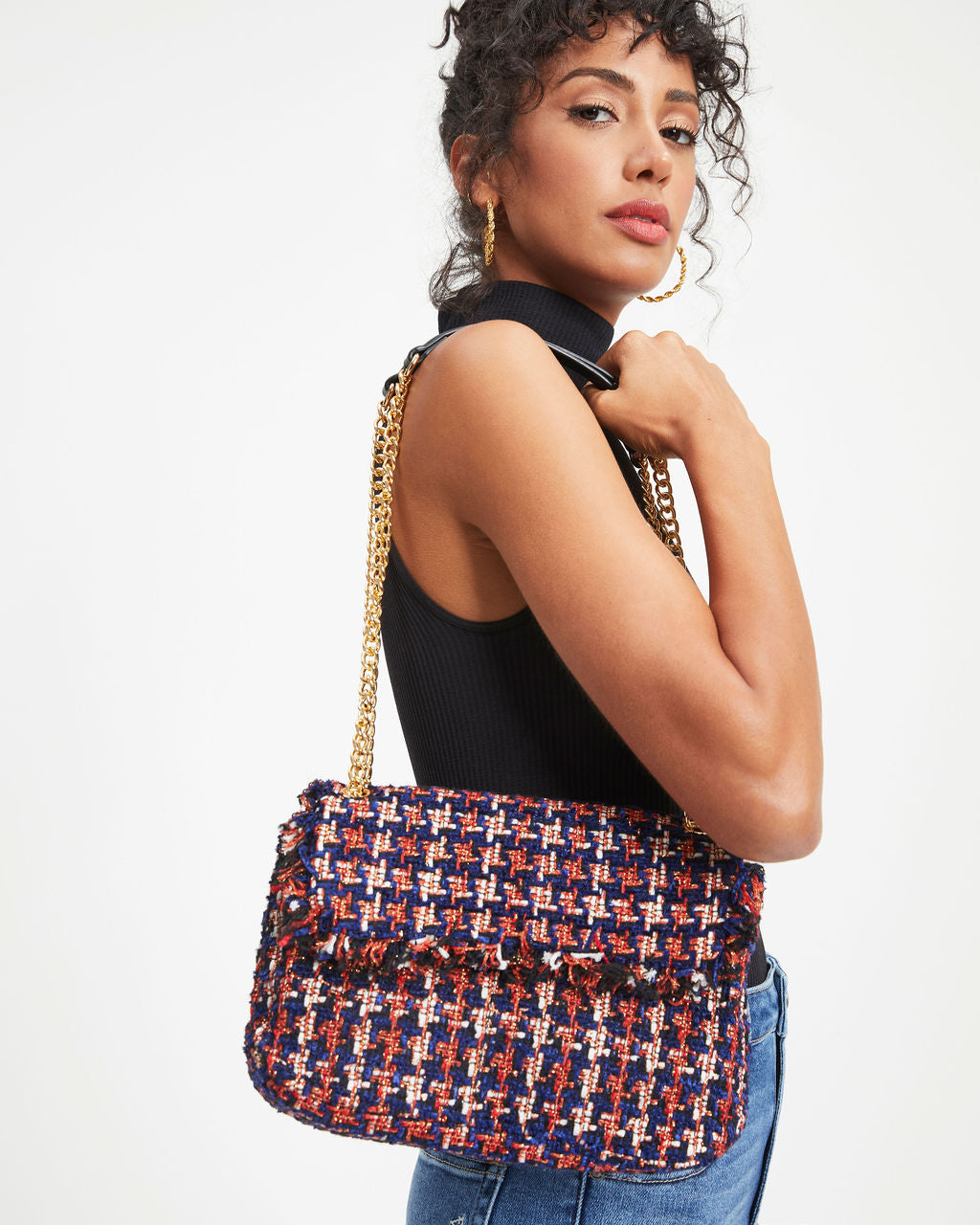 Margery Tweed Crossbody Bag - Red