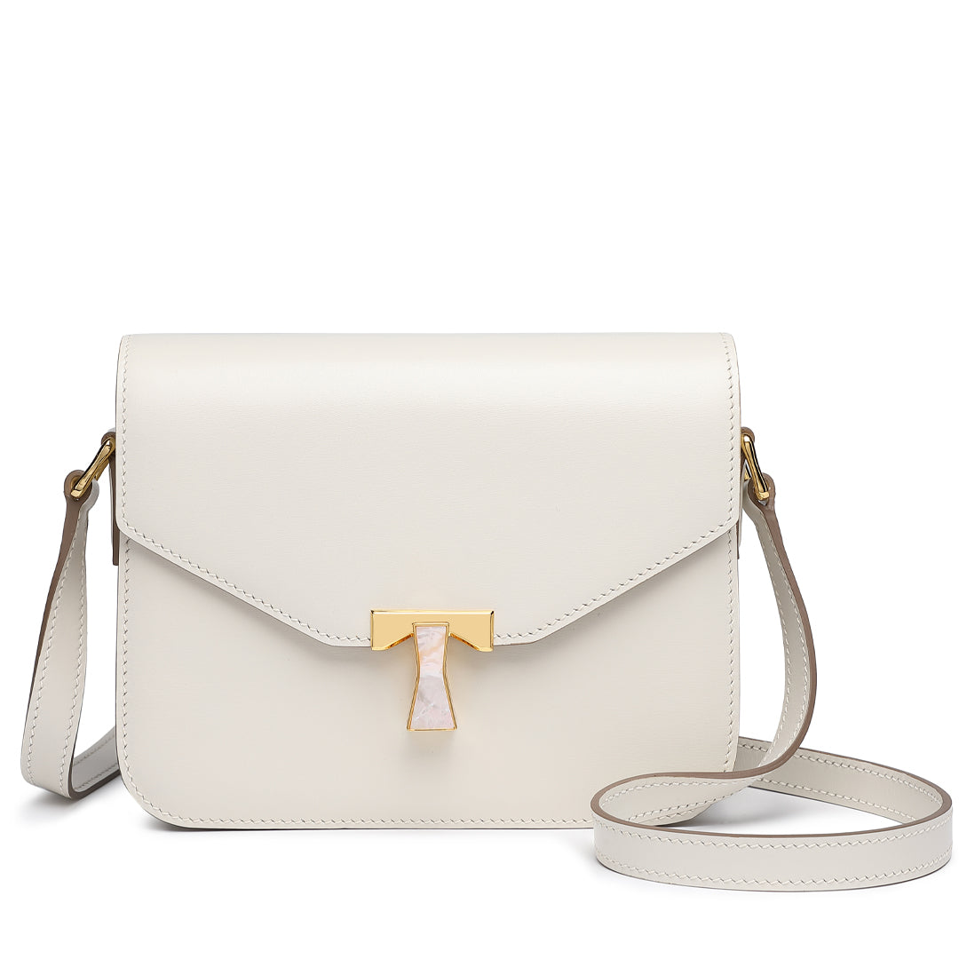 Handmade White BOX Glossy Leather Tofu Crossbody Bag