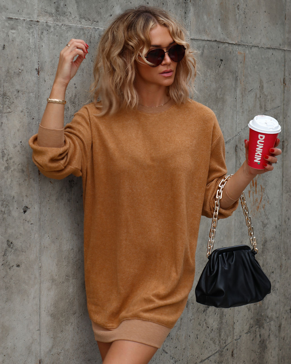 Let's Stay In Soft Sweater Dress - Camel