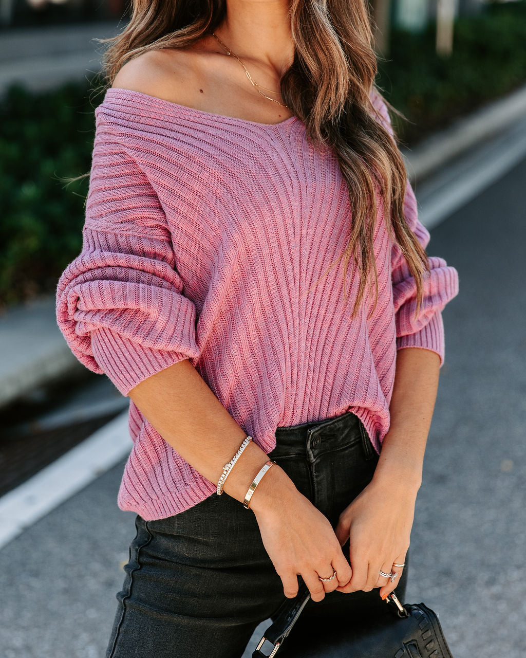 Pacifica Ribbed Knit Pullover Sweater - Mauve