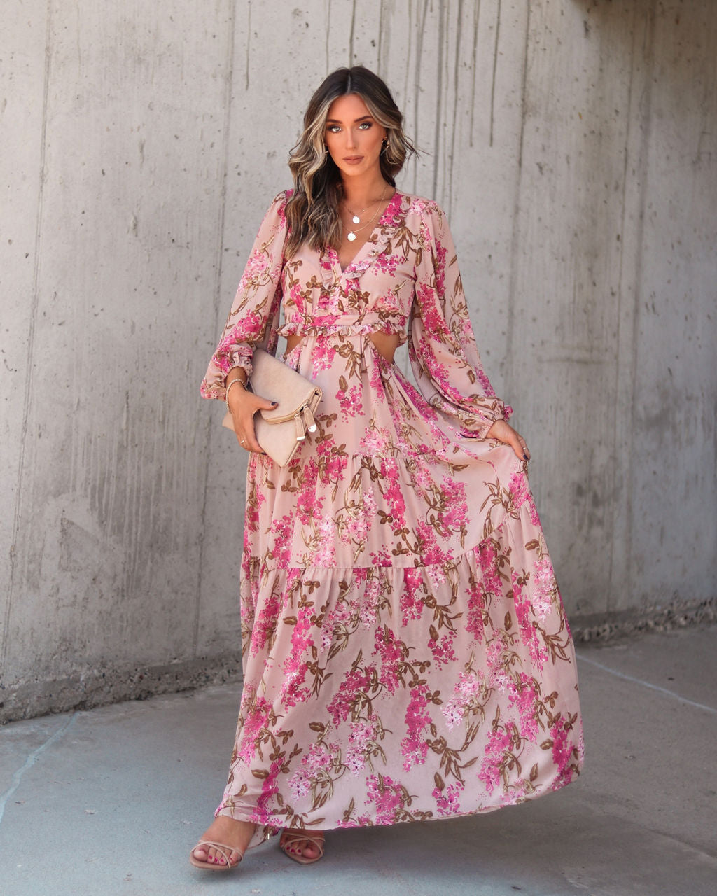 Vineyard Romance Floral Side Cutout Maxi Dress