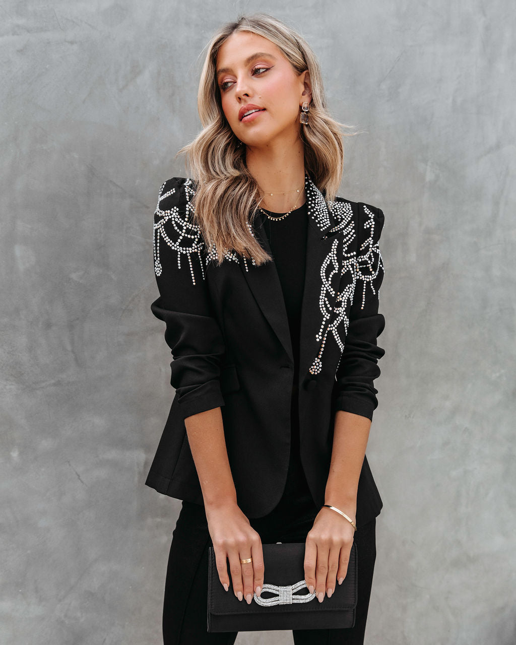 Waking Up In Vegas Rhinestone Embellished Blazer - Black