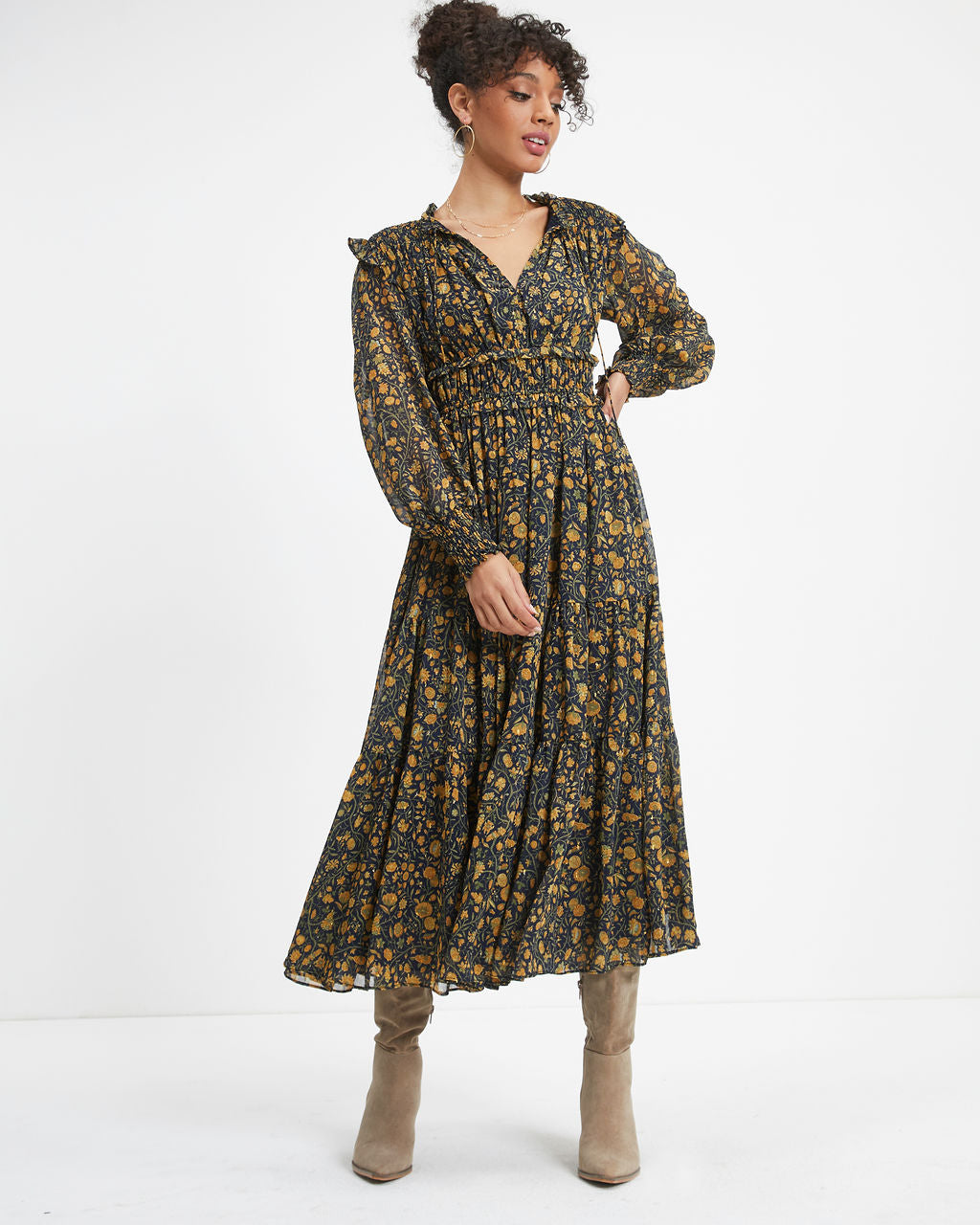 Wishing And Hoping Floral Chiffon Midi Dress