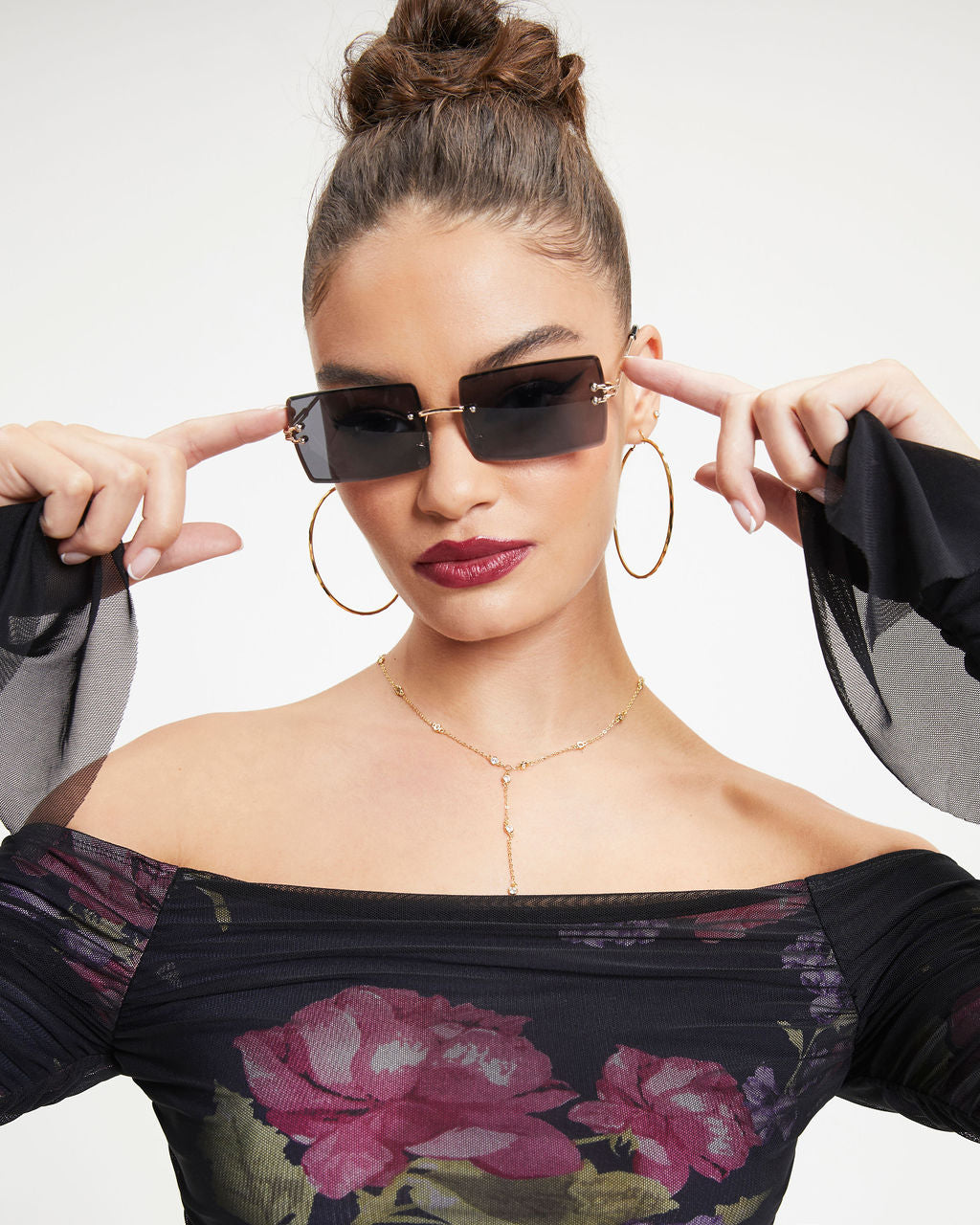 Keep A Secret Sheer Floral Off The Shoulder Top - Black