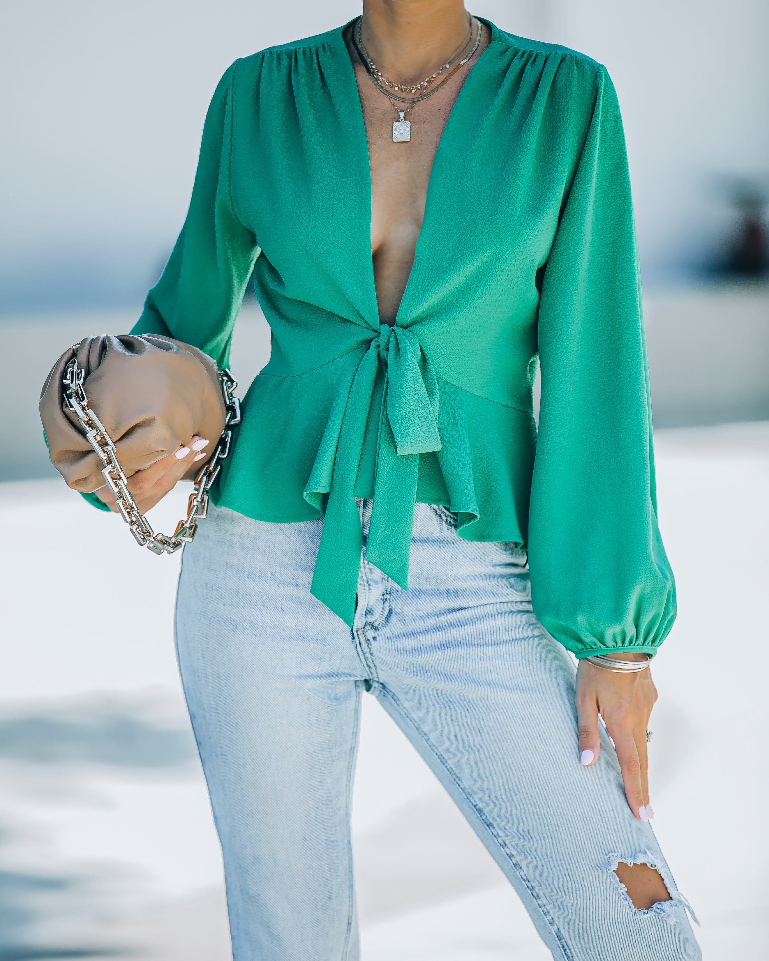 Erica Front Tie Top - Jade - FINAL SALE