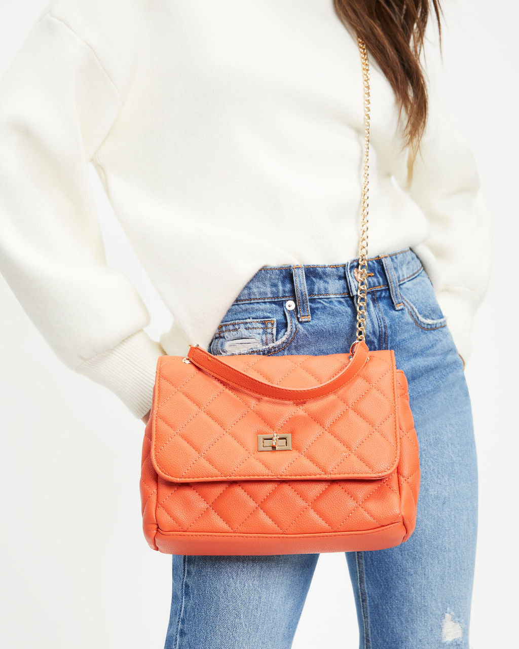 Yvette Quilted Crossbody Shoulder Bag - Orange