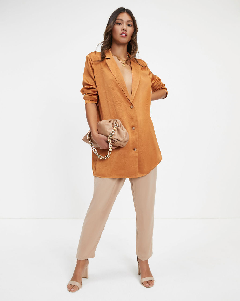 Polished Gal Satin Button Up Top - Copper