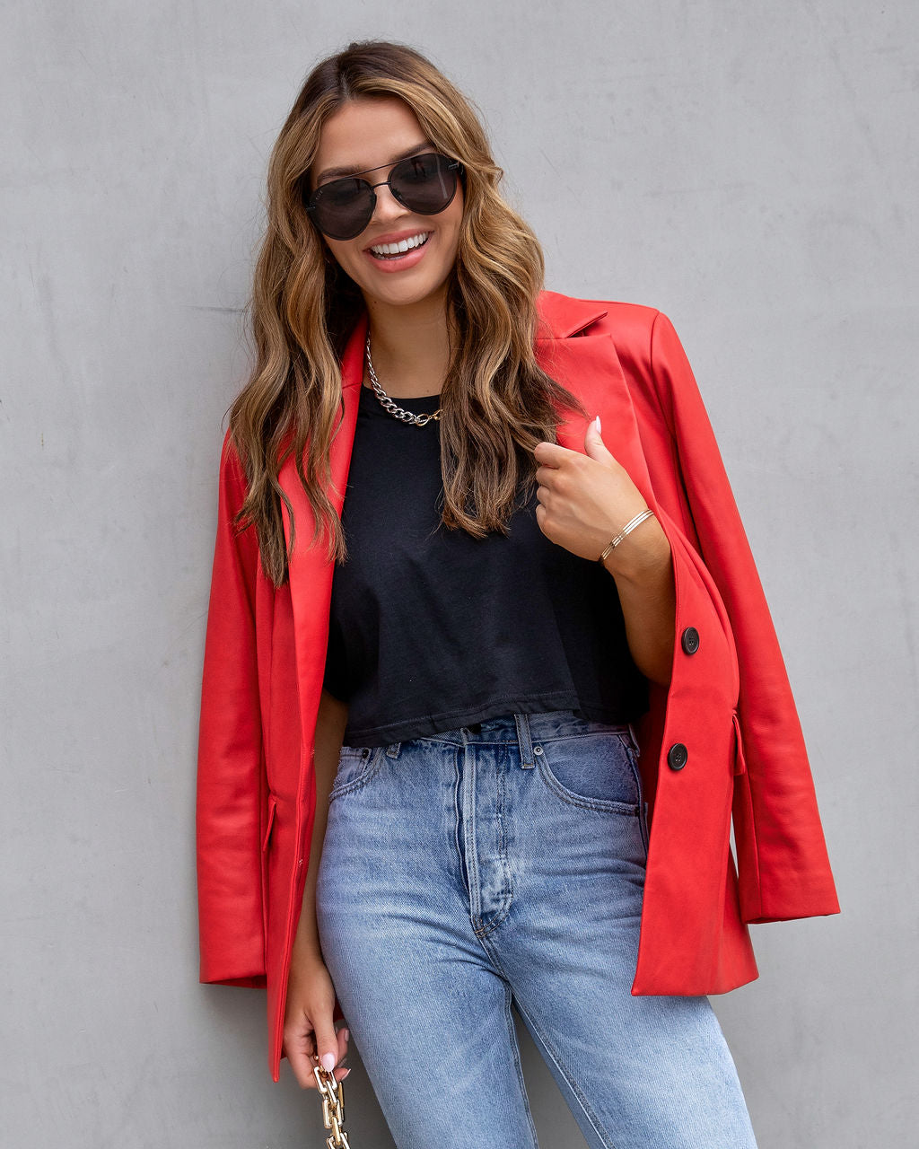 Fashion Affairs Faux Leather Blazer - Cherry - FINAL SALE