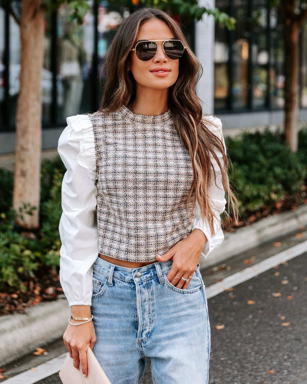 Karl Tweed Contrast Ruffle Top