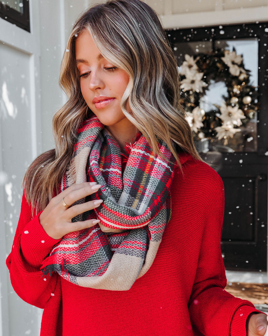 Oxford Plaid Frayed Infinity Scarf