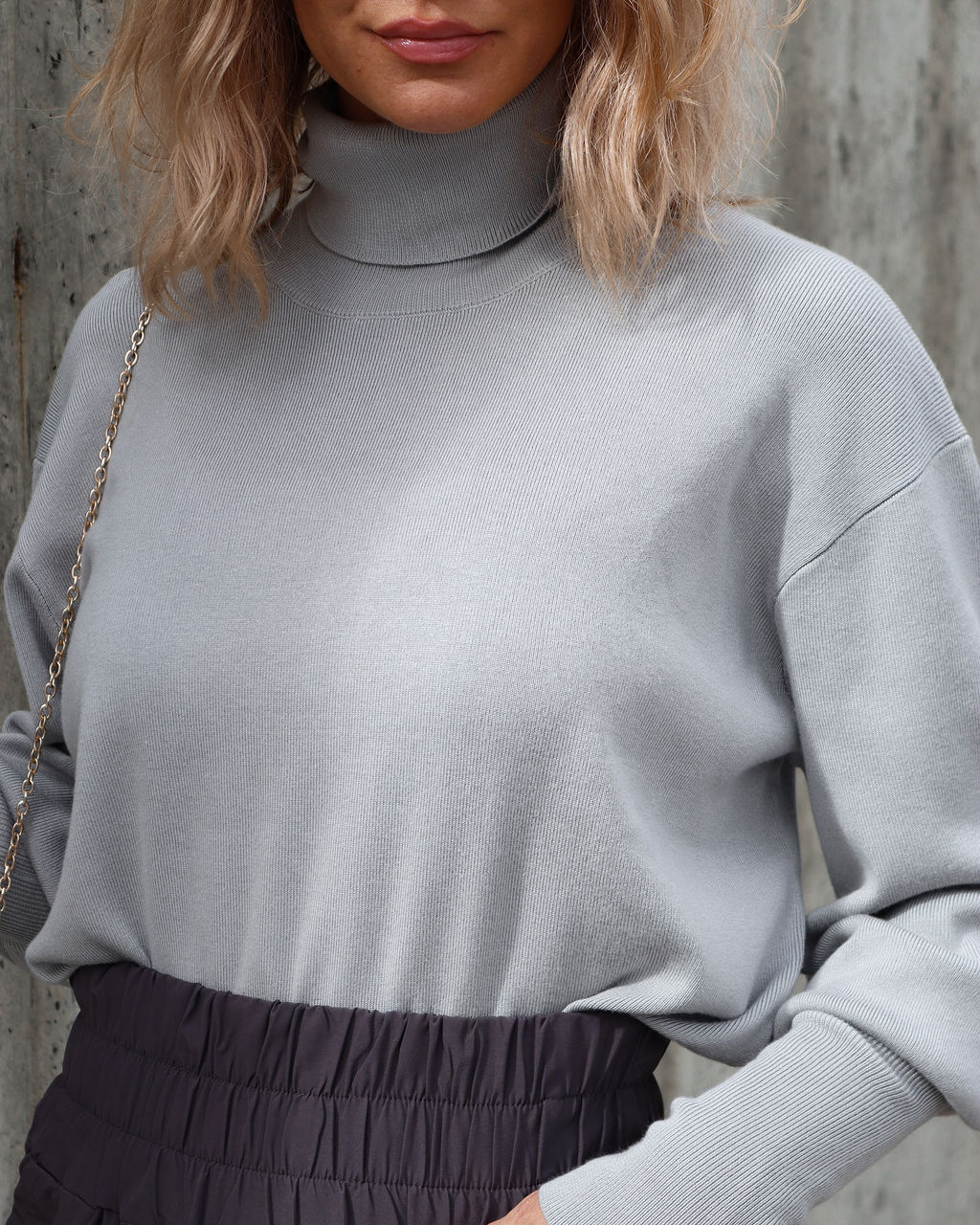 Mountain Lover Turtleneck Knit Pullover Sweater - Light Grey