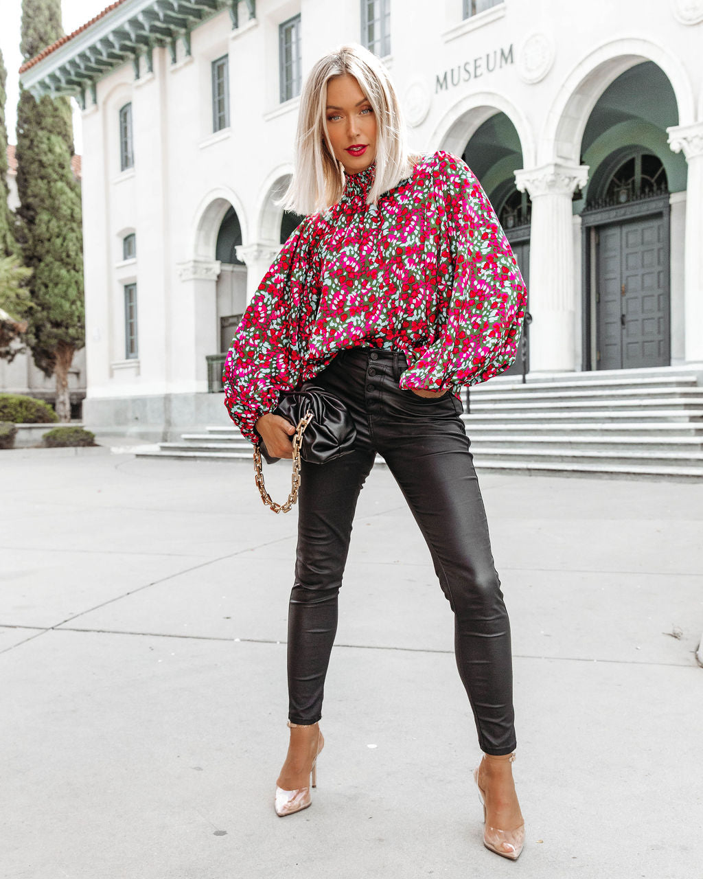 Kourt Printed Balloon Sleeve Top