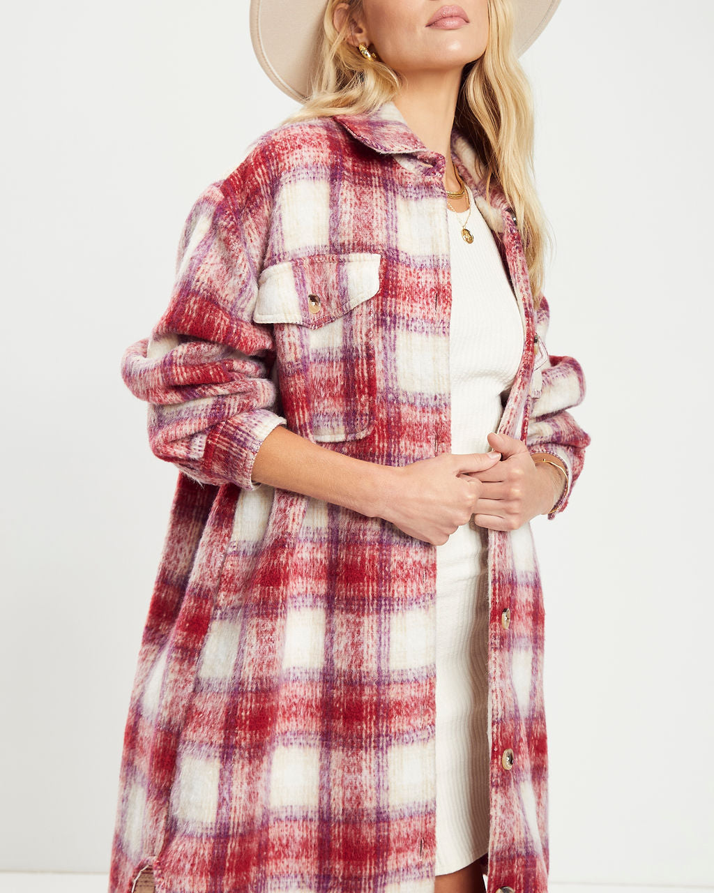 That September Feeling Plaid Pocketed Button Down Coat