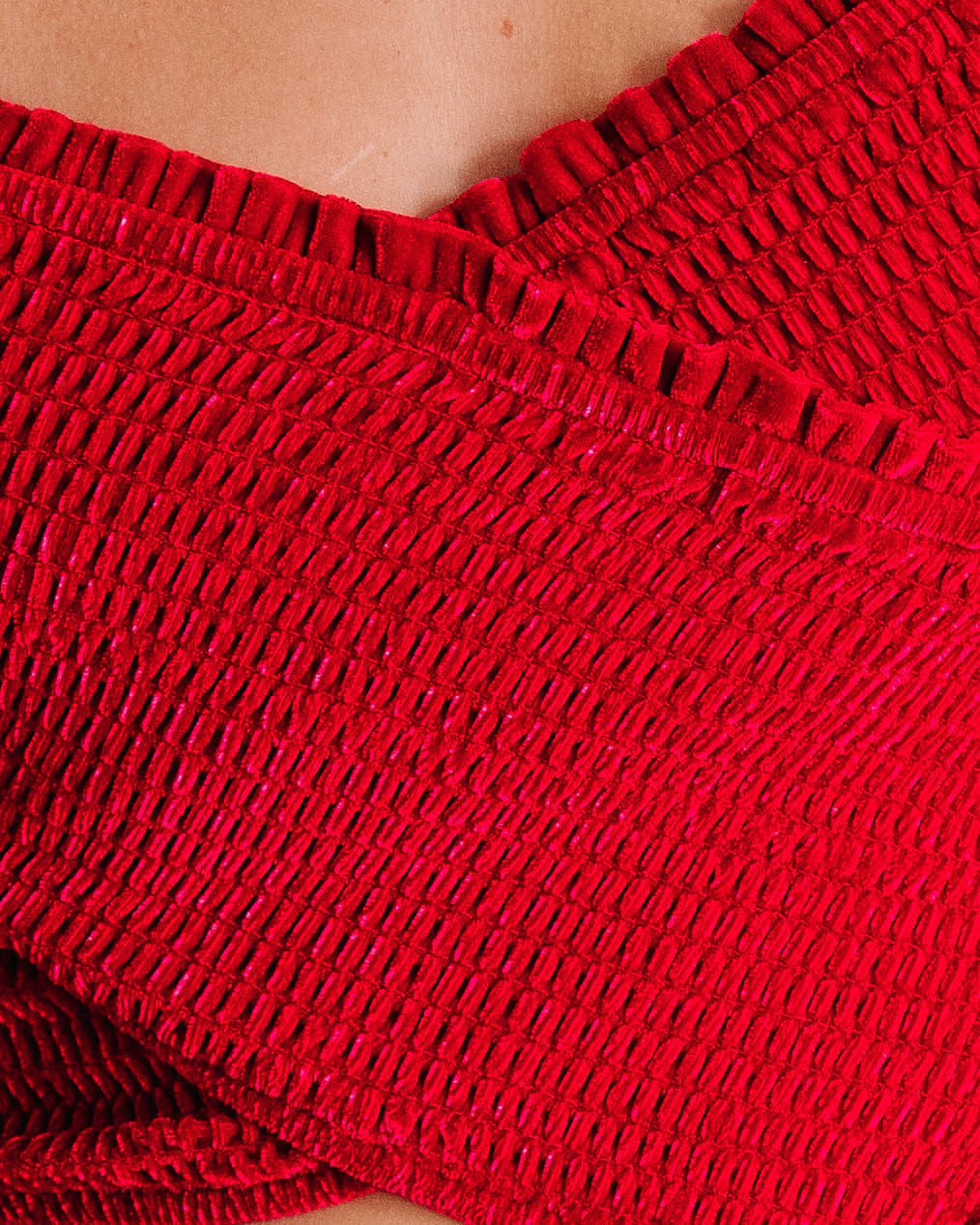 Party Perfection Smocked Velvet Crop Top - Red