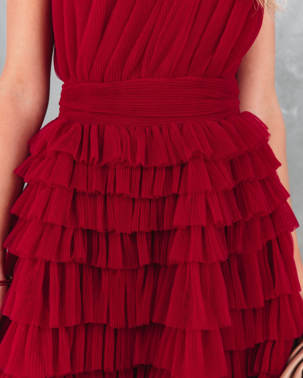 Hello Lover One Shoulder Tiered Tulle Mini Dress - Red