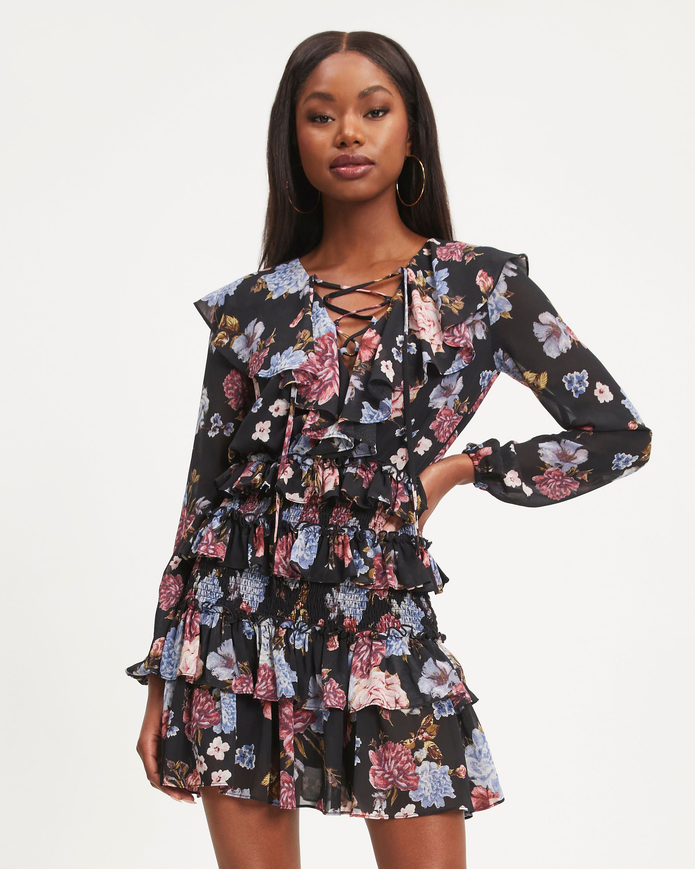 All The Frills Floral Smocked Tiered Mini Dress