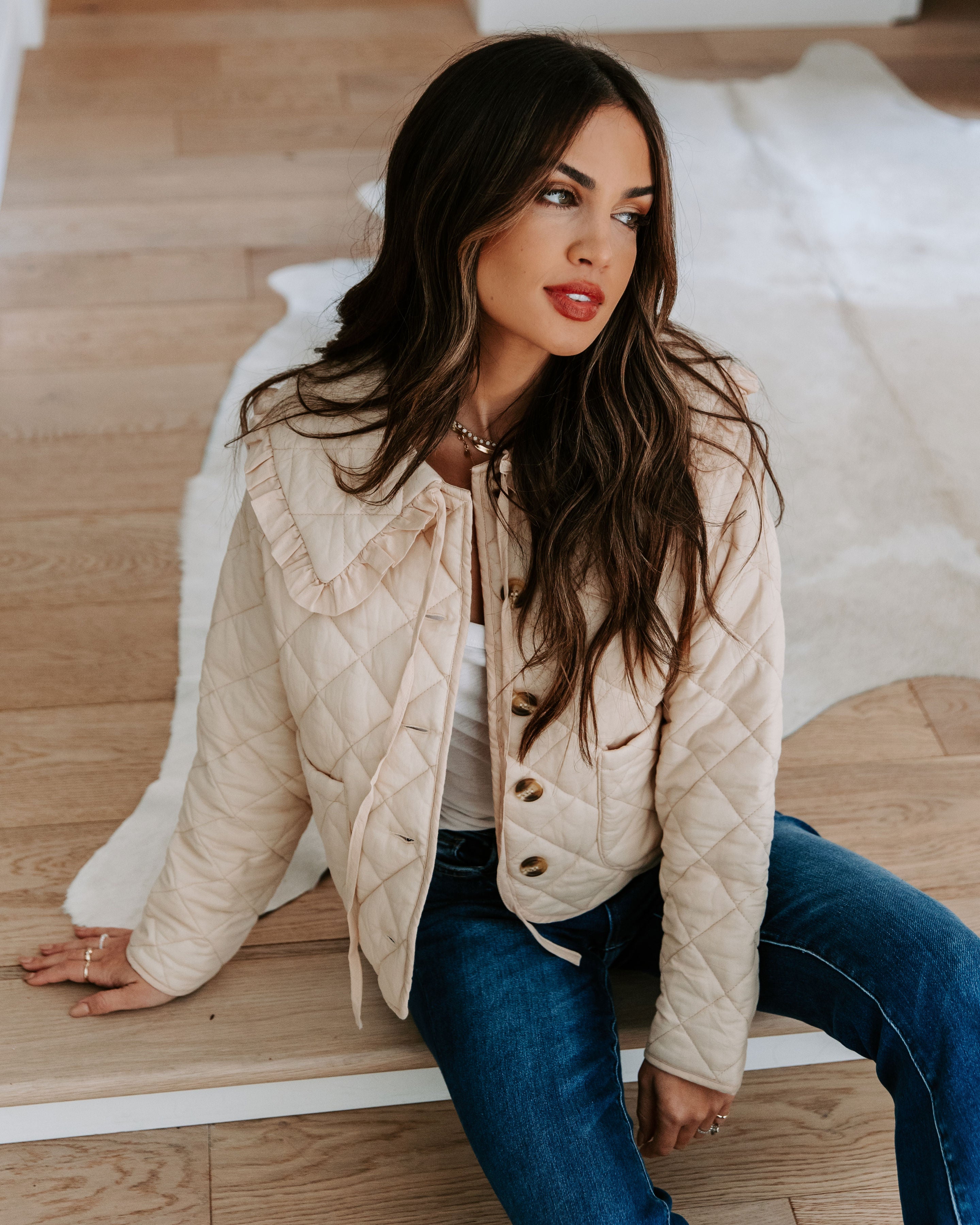 Loretta Cotton Pocketed Quilted Jacket - Beige