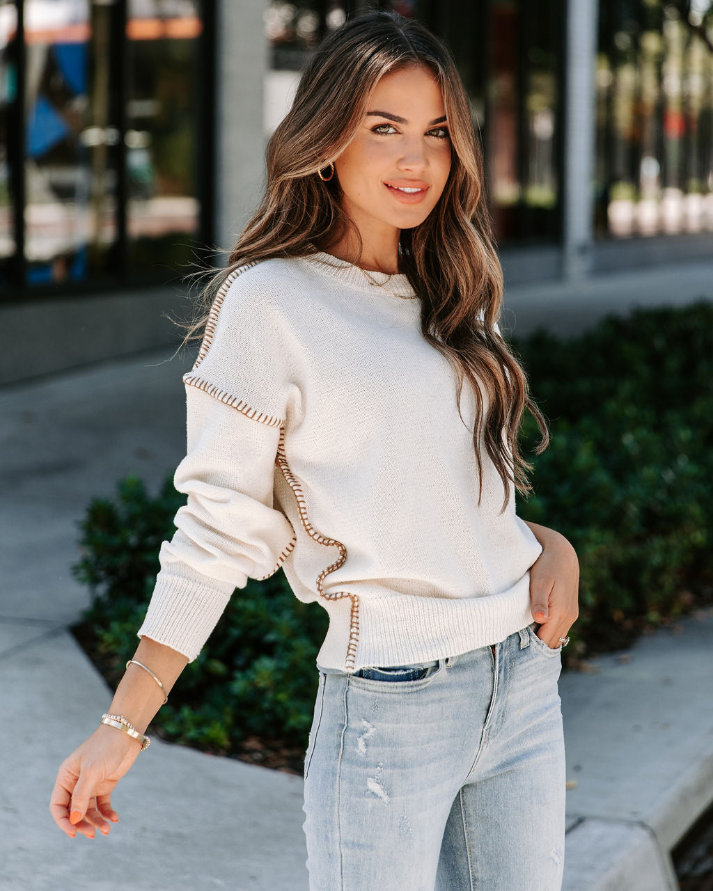 Here For It Knit Pullover Sweater - Cream
