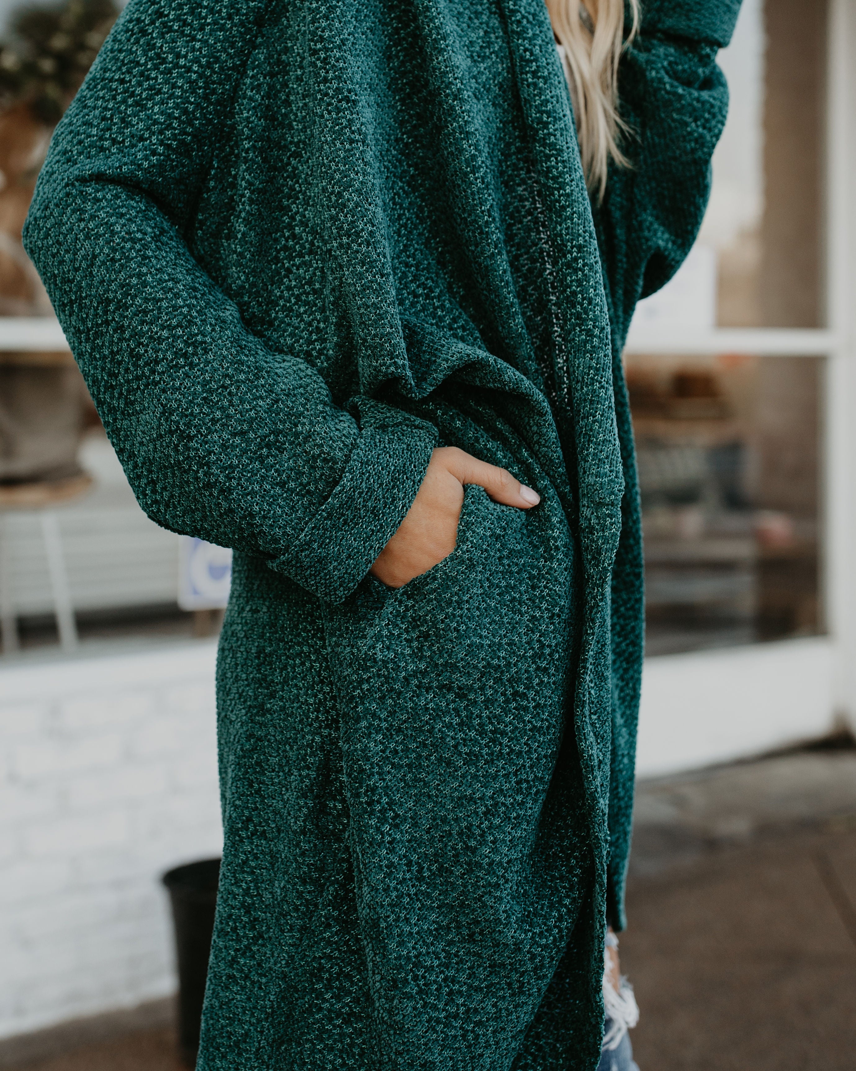 Holiday Spirit Chenille Pocketed Dolman Cardigan - Pine Tree