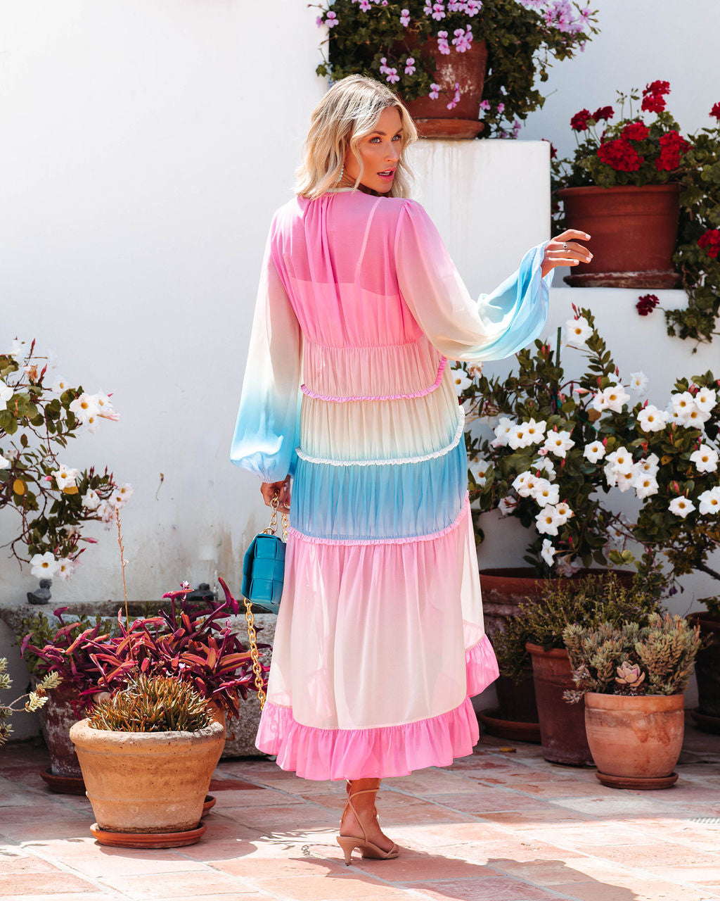 Layloni Ombre High Low Ruffle Midi Dress - Multi - FINAL SALE