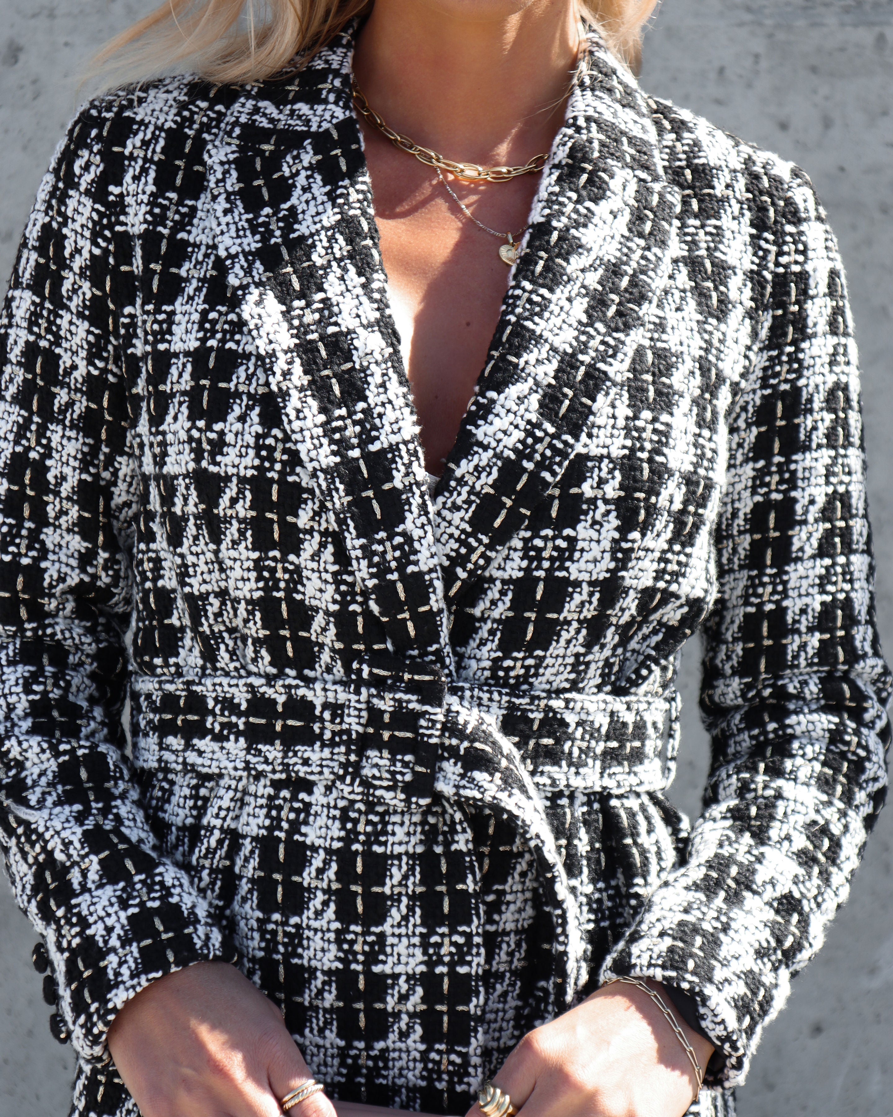 Mallory Tweed Plaid Belted Jacket