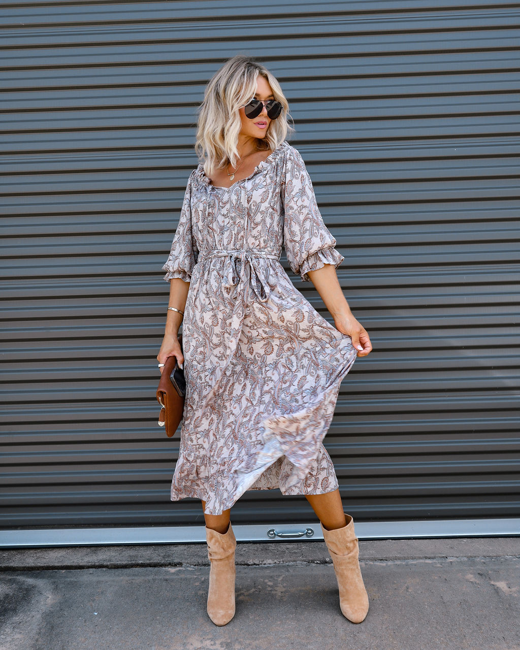 Boheme Beauty Paisley Off The Shoulder Midi Dress - FINAL SALE