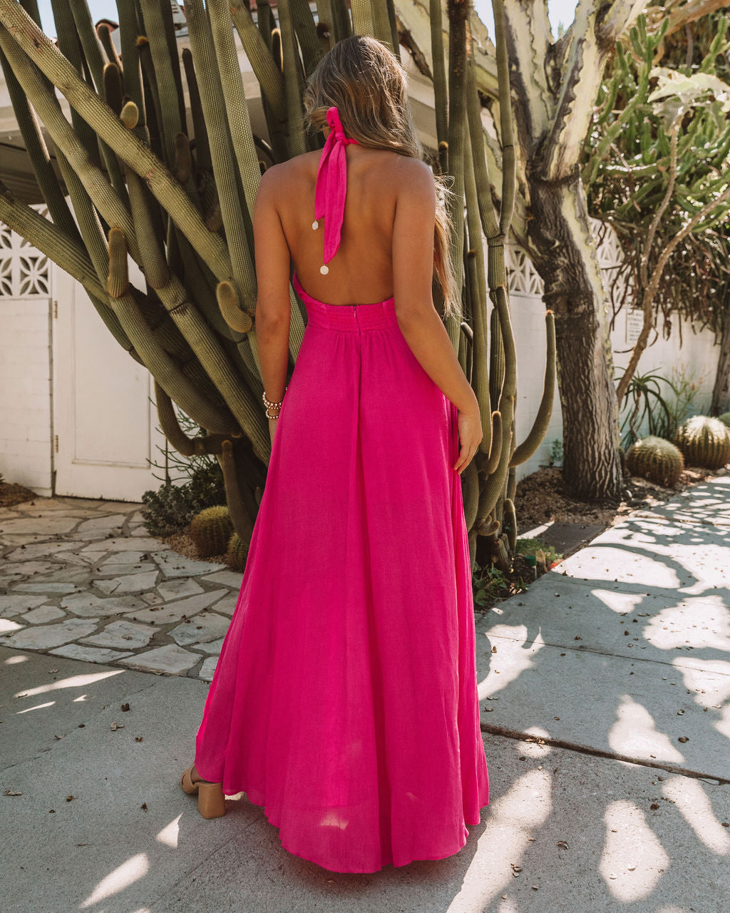 Daffy Backless Halter Maxi Dress - Fuchsia - FINAL SALE