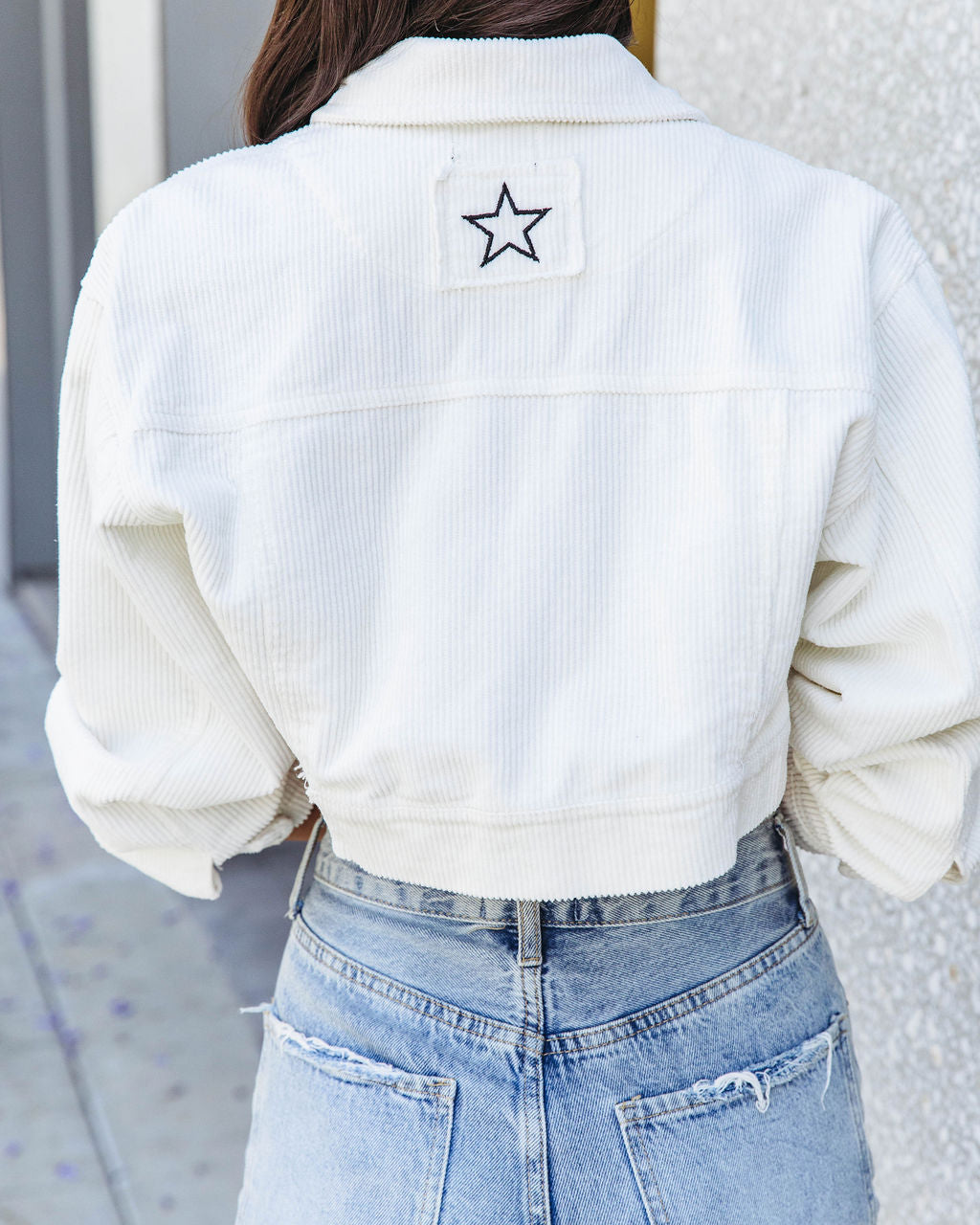 Adaley Cotton Distressed Crop Corduroy Jacket - White - FINAL SALE