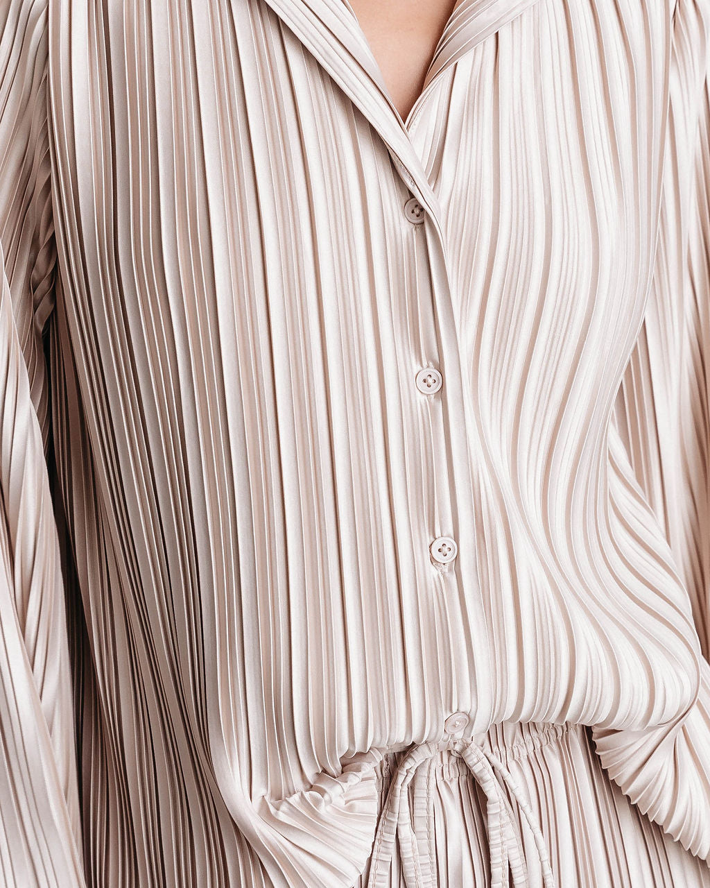 Hey Honey Plisse Button Down Top - Beige