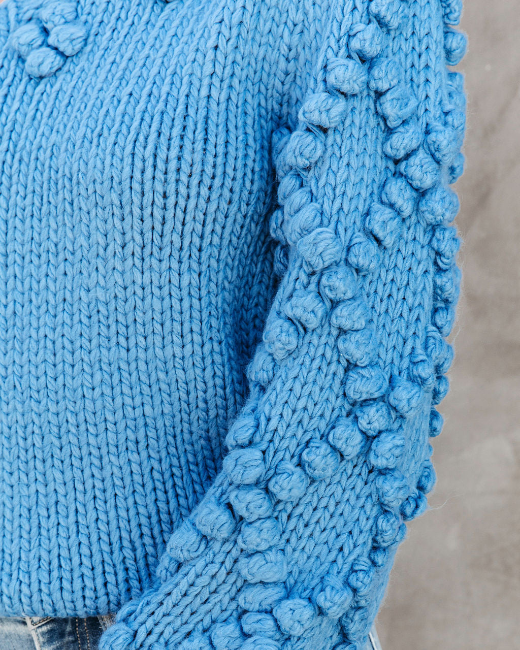 Juniper One Shoulder Knit Pom Sweater - Blue - SALE