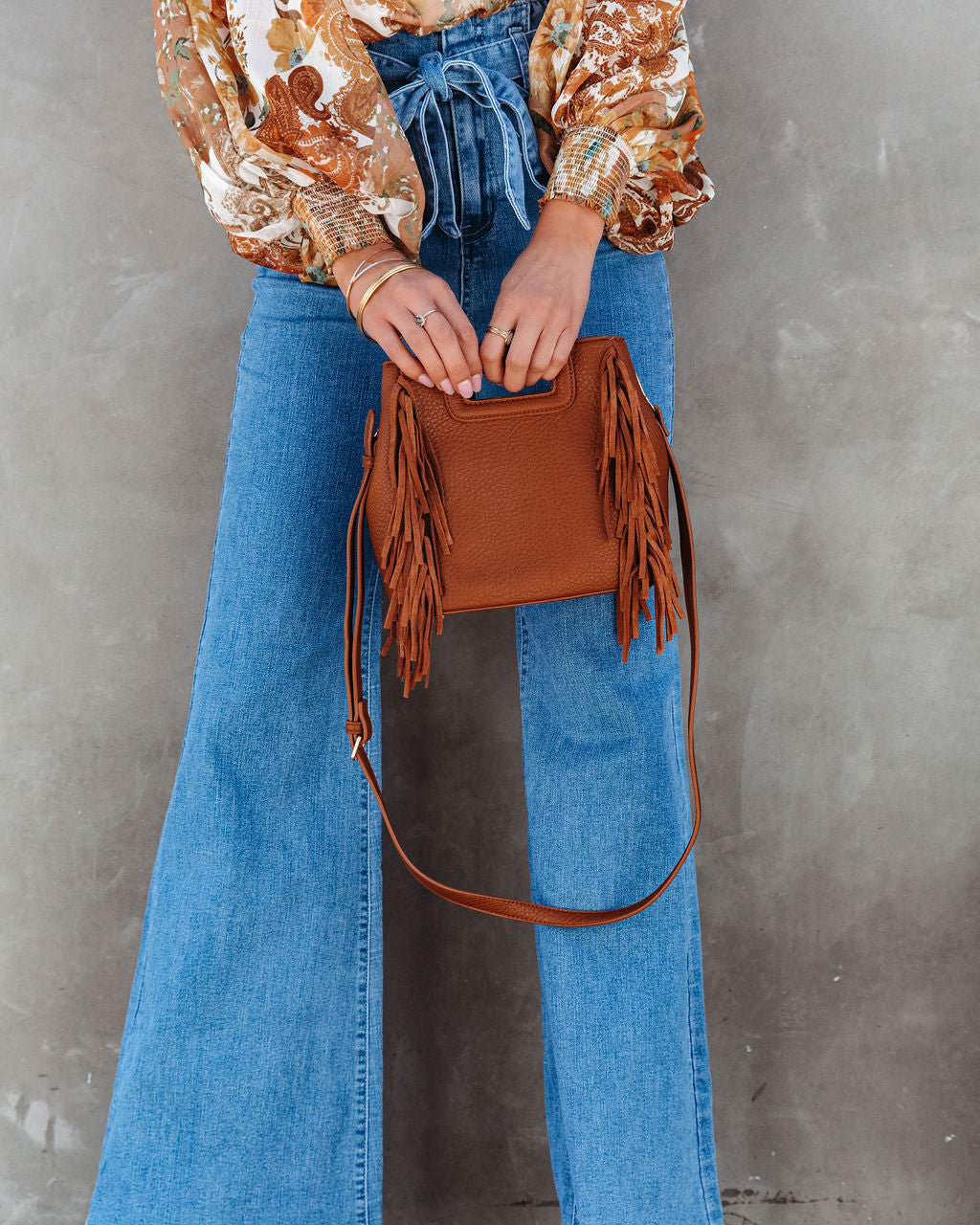 Aria Fringe Crossbody Bag - Tan